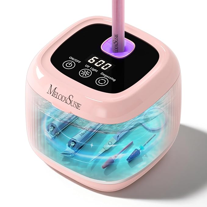 MelodySusie 2 in 1 Nail Tool Cleaning Machine, 3 Timers Mode for Nail Drill Bits, Nail Art Brush, Nail Clipper, Jewelry Cleaning, Salon & Home Use, Pink,DL-160