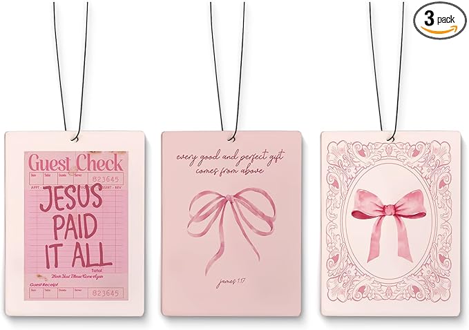Pink Cute Car Accessories for Women,Christian Decor Air Freshener for Car, Funky Coquette Bow Bible Verse Decor Air Freshener Hanging 3 Pcs for Cars Closet Drawer Books Bathroom
