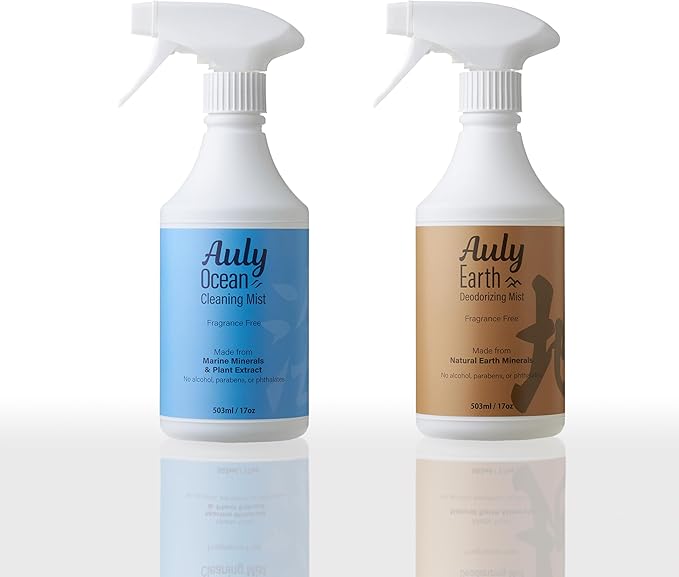 Auly Earth Deodorizing Mist - Mineral-Based Odor Eliminator for Fabric & Air - Unscented Spray for Homes with Pets - Japanese Mineral Formula (17 Fl Oz)
