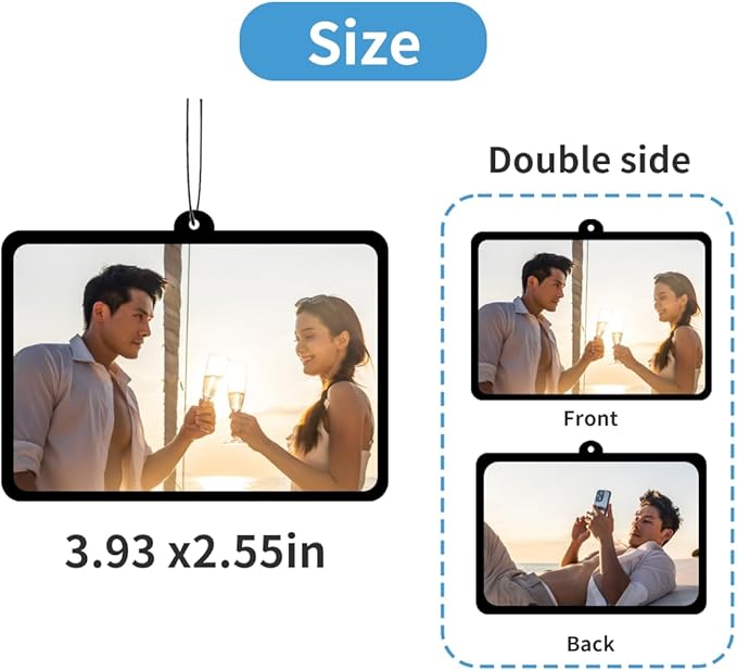 Personalized Photo Car Air Freshener – Custom Double-Sided Print – Fresh Linen Scent – Eco-Friendly, Long-Lasting Fragrance – For Family, Friends, Lovers (Movie)