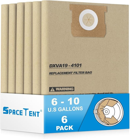 SpaceTent 6 Pack DXVA19-4101 Disposable Filter Bags for DEWALT 6, 8, 9 and 10 Gallon Wet Dry Vacs, 6-10 Gallon Shop Vac Bags, DXV10SA Vacuum Bags