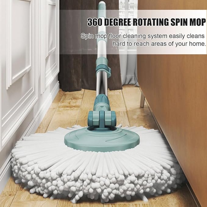 Spin Mop and Bucket Set with Wringer and 2 Extra Microfiber Heads for Floor Cleaning, Hand-Free Floor Cleaning Tools for Hardwood, Wood, Tile, Laminate