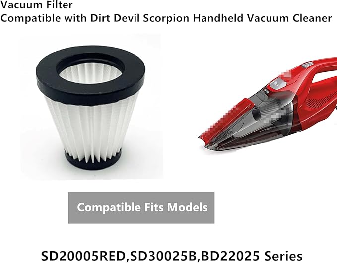 Vacuum Filter Compatible with Dirt Devil Scorpion Handheld Vacuum Cleaner Style F117,Fits Model SD20005RED,SD30025B,BD22025 Parts AD40117 (2 Pack)