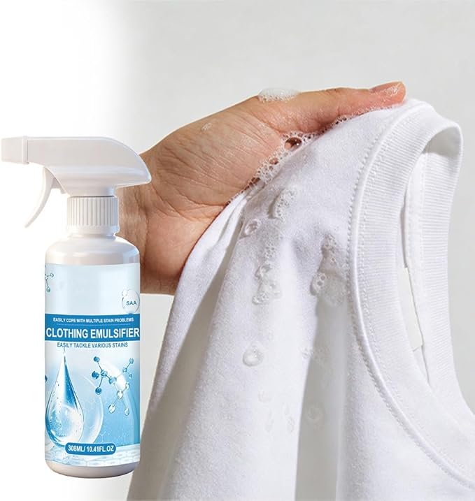 10 Fl Oz Clothing Emulsifier,Powerful Laundry Stain Remover Spray,Non Ionic Emulsifiers Cloth Cleaner,Clothes Dry Clean Spray for Grease,Oil,Food on Clothes and Shoes,Fabric Conditioner Restore Color