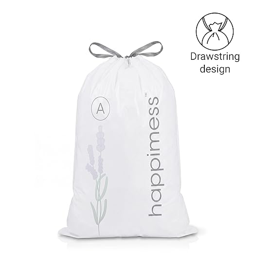 happimess 8 Gallon (30L) Drawstring Trash Bags, Lavender Scent, White, Heavy Duty MDPE Liners for Kitchen and Household, Odor Control, Custom Fit 100 Count (5 Packs of 20 Liners) HPM3101A-W-5SET
