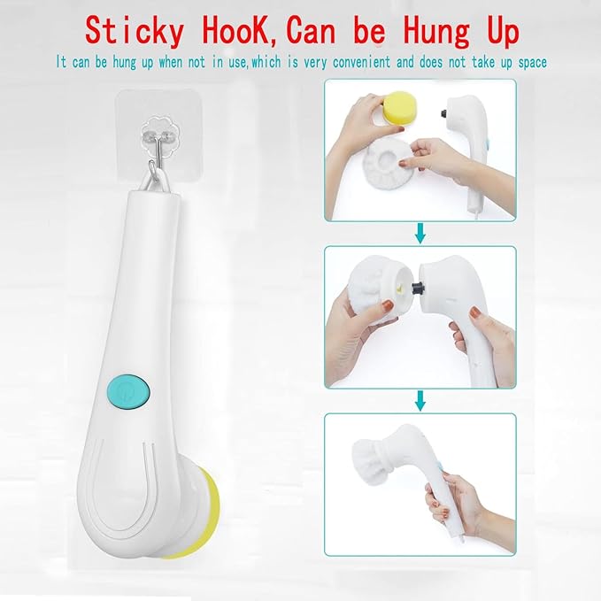 Electric Spin Scrubber, Cordless Cleaning Brush with 9 Replaceable Brush Heads, Tub and Floor Tile 360 Power Scrubber Dual Speed with Adjustable Detachable Handle for Bathroom Kitchen Car (6)