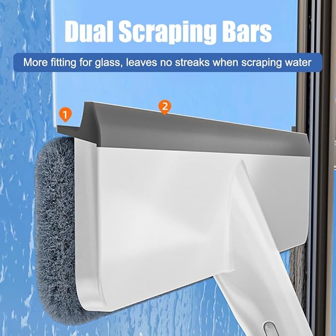 Window Cleaning Squeegee, Window Spray Cleaning Mop with Extension Pole & Cleaning Fabric for Windows Bathrooms Mirrors