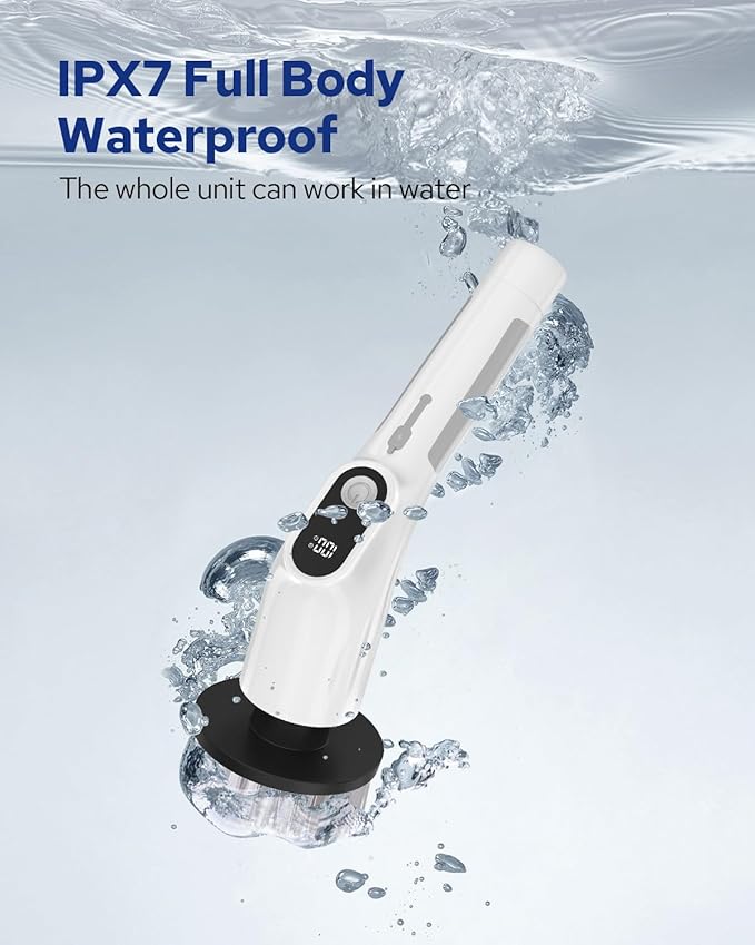 Benlari Electric Spin Scrubber- 2025 Upgraded Dual Switch Power Shower Scrubber for Tile Tub Glass Wall Floor Car - Cordless Cleaning Brush for Bathroom Kitchen Bedroom Toilet (White)