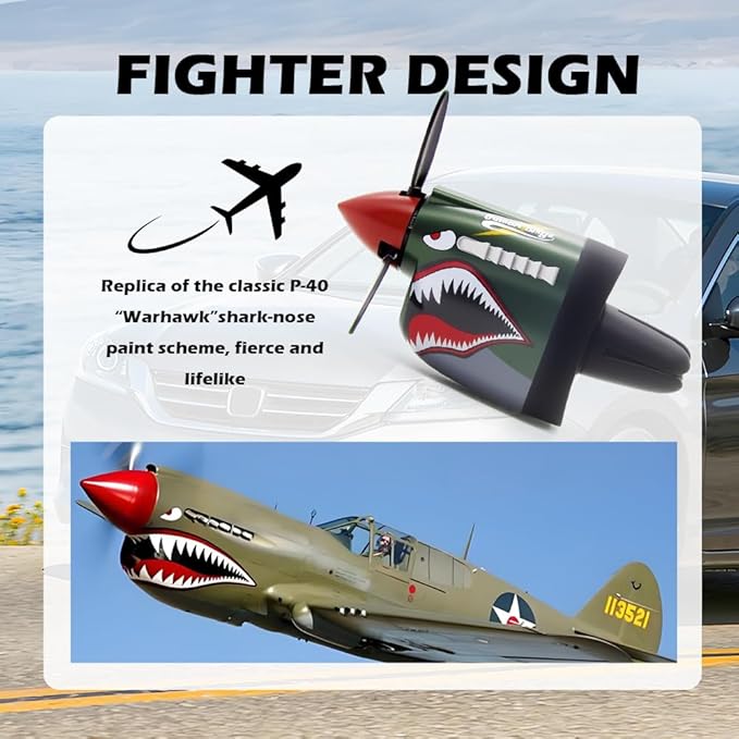 P-40 Fighter Plane Car Vent Decor,Creative Air Vent Clips Fit for Horizontal/Vertical Air Vents,P-40 Warhawk Car Airs Freshener with Rotating Propeller as Cool Gifts for Men