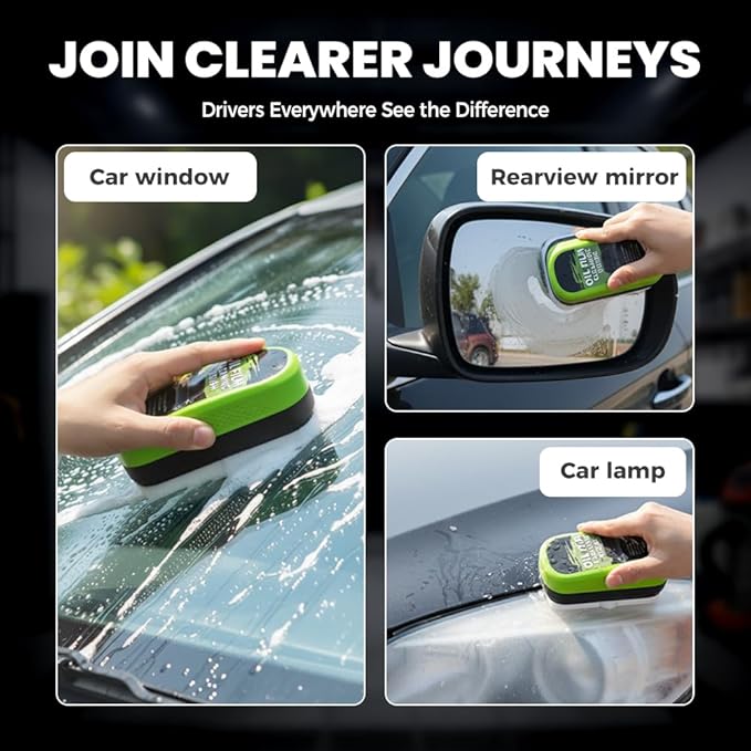 Car Glass Oil Film Cleaner, New Automotive Oil Film Cleaning Brush, Car Windshield Cleaner with Extra Cleaner, Preserve Clarity, Immediately See the Effects, Perfect Visibility at All Times (3Set)