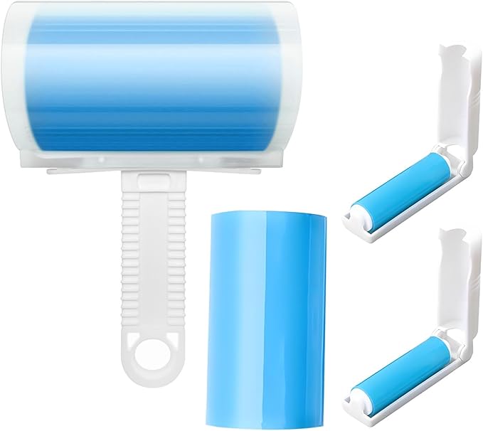 Reusable Sticky Lint Roller 4 Pack with Cover, Washable Portable Pet Hair Remover for Clothes, Travel, 2 Large and 2 Mini Size for Furniture, Car, Purse