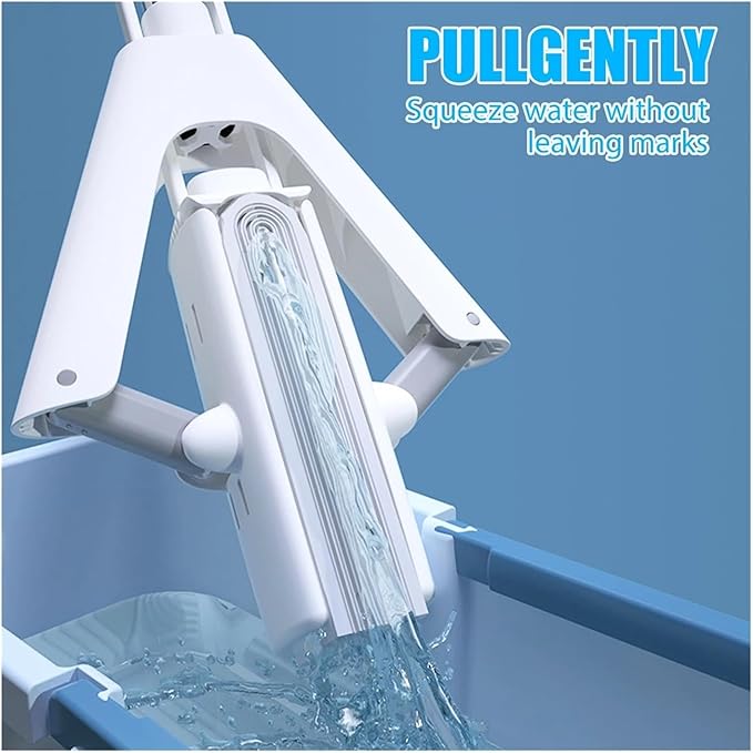 Mop and Bucket Set Sponge Mop Squeeze Wood Floor Tiles Spin Cleaning Tools Spray Mop(White)