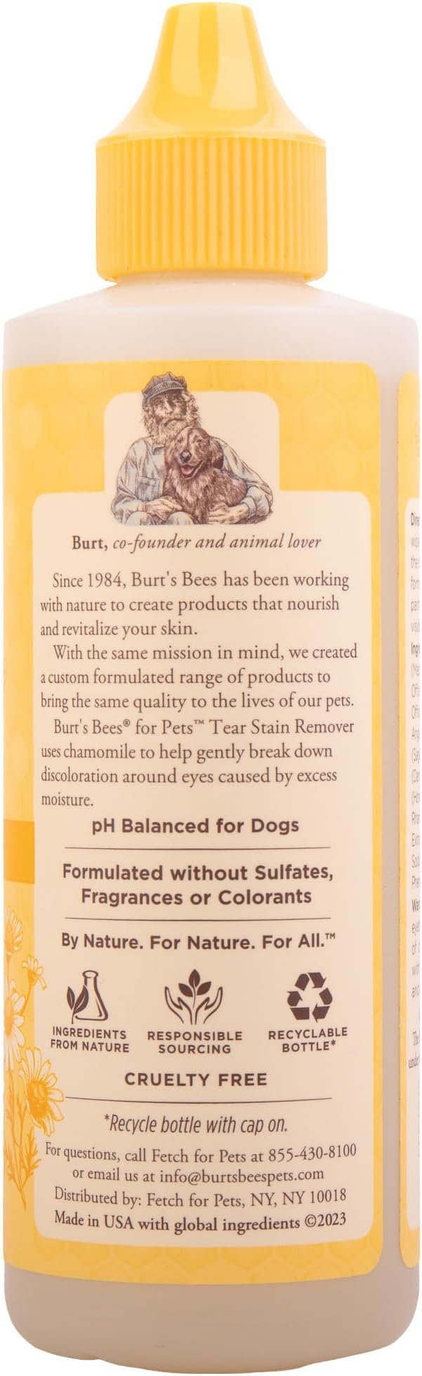 Burt's Bees for Pets Tear Stain Remover for Dogs with Chamomile, 99.9% Natural Origin Formula, Gently Cleanses Eye Area and Removes Debris, Safe for Dogs and Puppies, Cruelty-Free, 4 Fl Oz - 24 Pack