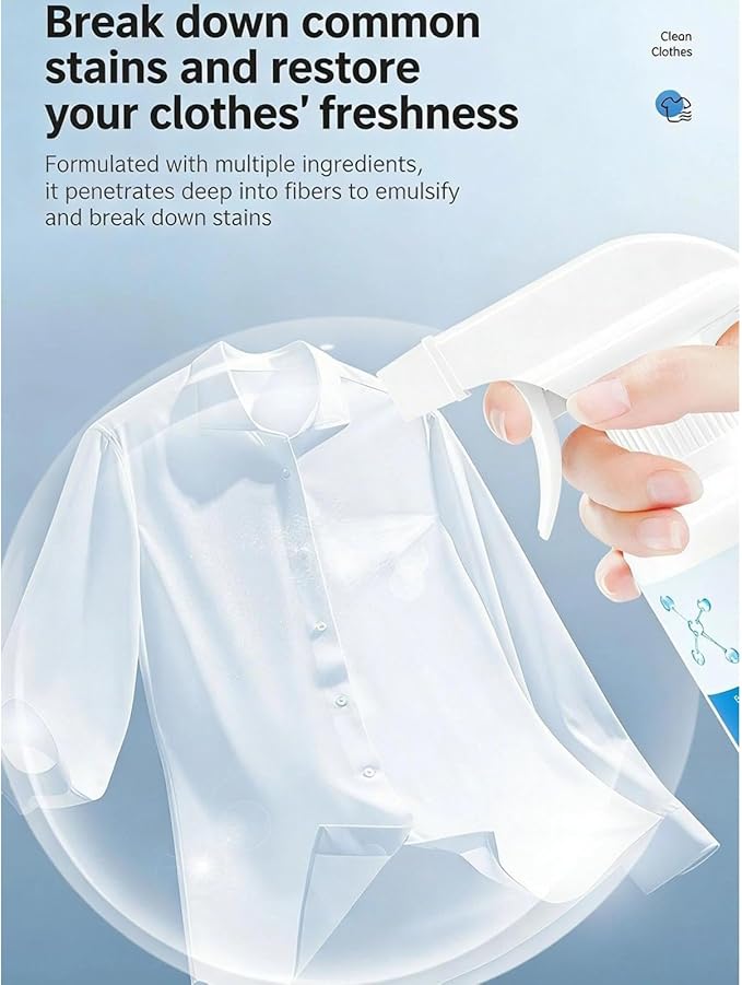 Clothing Emulsifier Stain Remover, 300ML Non Ionic Laundry Pre-Treatment Spray, Powerful Oil & Grease Stain Remover for Clothes and Shoes, Active Enzyme Fabric Cleaner for Food, Dirt (2PCS)