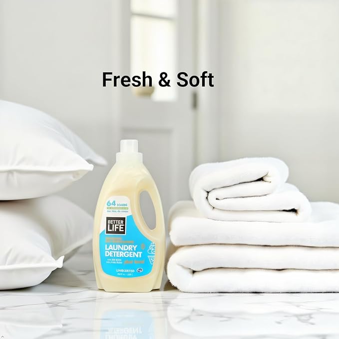 BETTER LIFE Laundry Detergent - Concentrated Liquid Laundry Soap for Automatic Washing Machine - Gentle Unscented Laundry Supplies for Sensitive Skin - 64oz