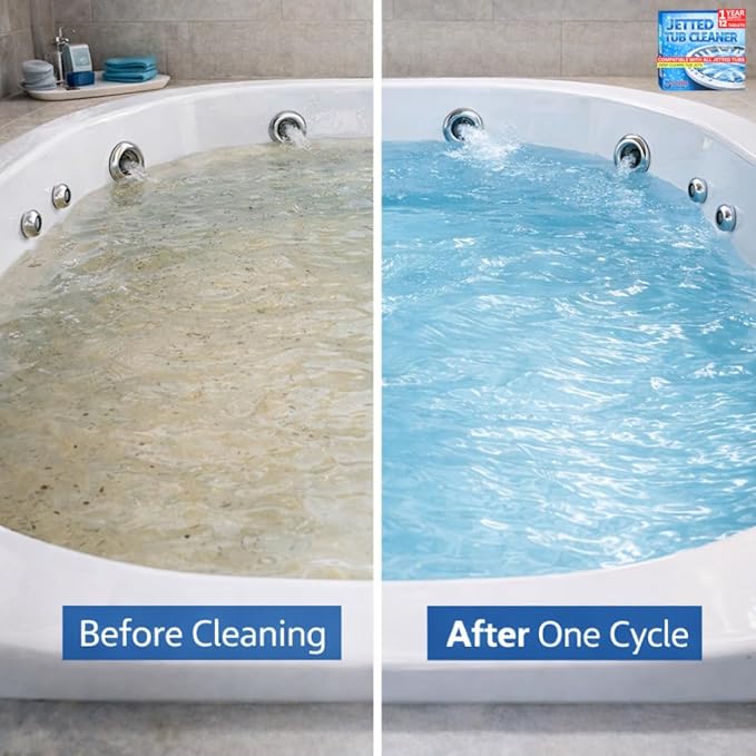 Jetted Tub Cleaner Tablets – Bathtub Jet & Pipe Cleaner for Whirlpool Baths, Spas & Hot Tubs, Deep Cleans Tub Jets, Septic Safe, 12 Tablets