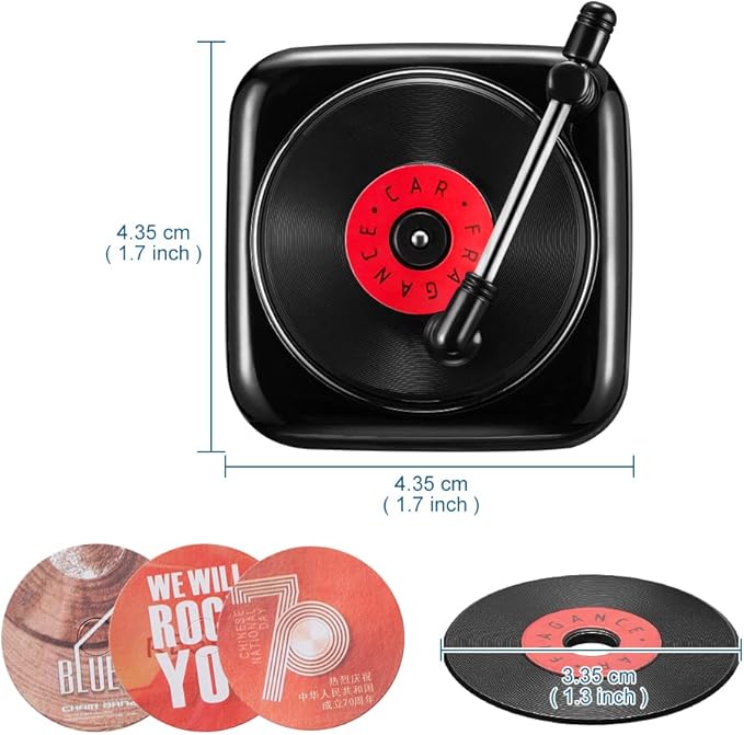 Record Player Car Vent Clips Air Freshener Retro Style Album Cover Car Air Conditioning Outlet Clip Fragrance Diffuser Car Interior Decoration Accessories, Black