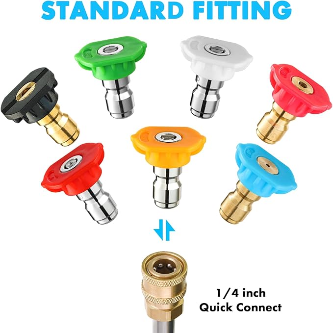 Twinkle Star 1/4 INCH 7-Pack Pressure Washer Nozzle Tips Set, Stainless Steel & Brass, Multiple Degrees & Soap & Rinse Nozzles, Up to 4000 PSI
