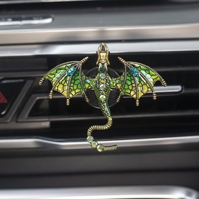 2 Pcs Bling Dragon Car Air Freshener Vent Clips, Crystal Rhinestone and Enamel Dragon Air Vent Clips Car Diffuser Cute Car Interior Decoration Accessories for Women Gift (Green Purple)