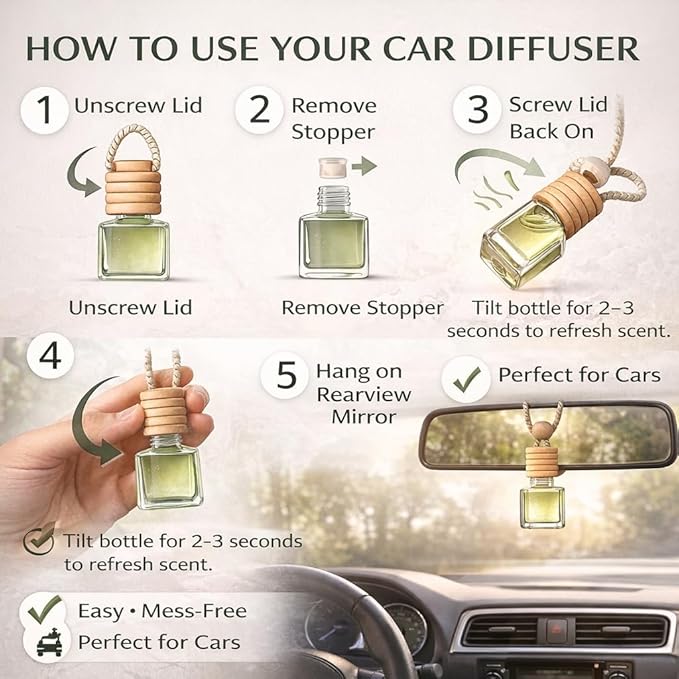 Car Diffuser Oil Refill 1 oz – Essential Oil Car Air Freshener Refill for Hanging Car Diffuser, Long Lasting Fragrance Oil, Phthalate Free, Multiple Scents | Vanilla