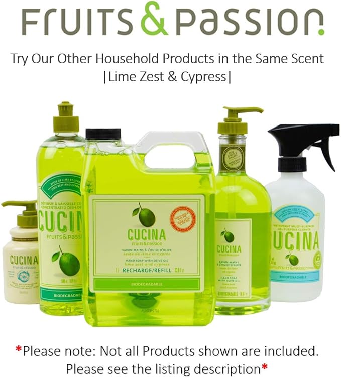 Fruits and Passion Cucina Biodegradable Water Based All Purpose Cleaner Household Multi-Surface Spray Bottle Cleaner 500 Milliliter (Lime Zest and Cypress)