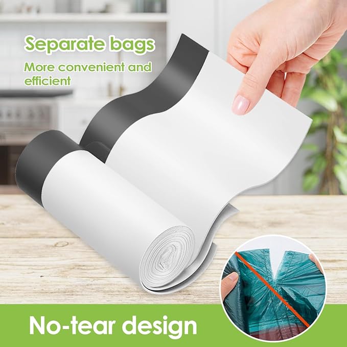 Teivio 6 Gallon 200pcs Strong Drawstring Trash Bags Garbage Bags, Bathroom Trash Can Bin Liners, Plastic Bags for home kitchen office, White