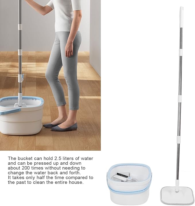 Spin Mop and Bucket Set with Self Separation Dirty and Clean Water System 360° Rotating Self Wringing Square Mop for Home