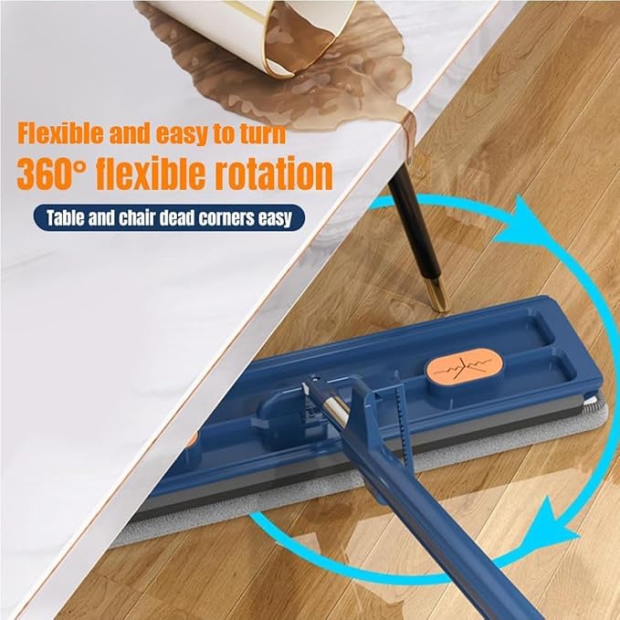Large Flat Mop, 2023 New Large Flat Mop, Large Surface Flat Mop, Wall Cleaning with Long Handle, Reusable Portable Wet & Dry Lazy 12027(Blue Mop+2pcs Rag)