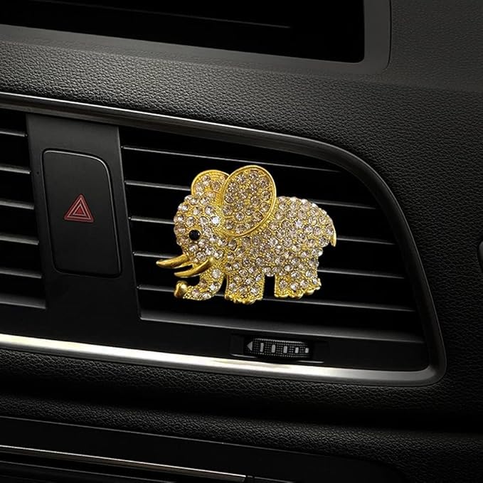 Car Decor Fresheners for Women - Bling Accessory, Air Outlet Decor, Aromatherapy Vent Clip Charm, Air Freshener Set of 4 Elephants