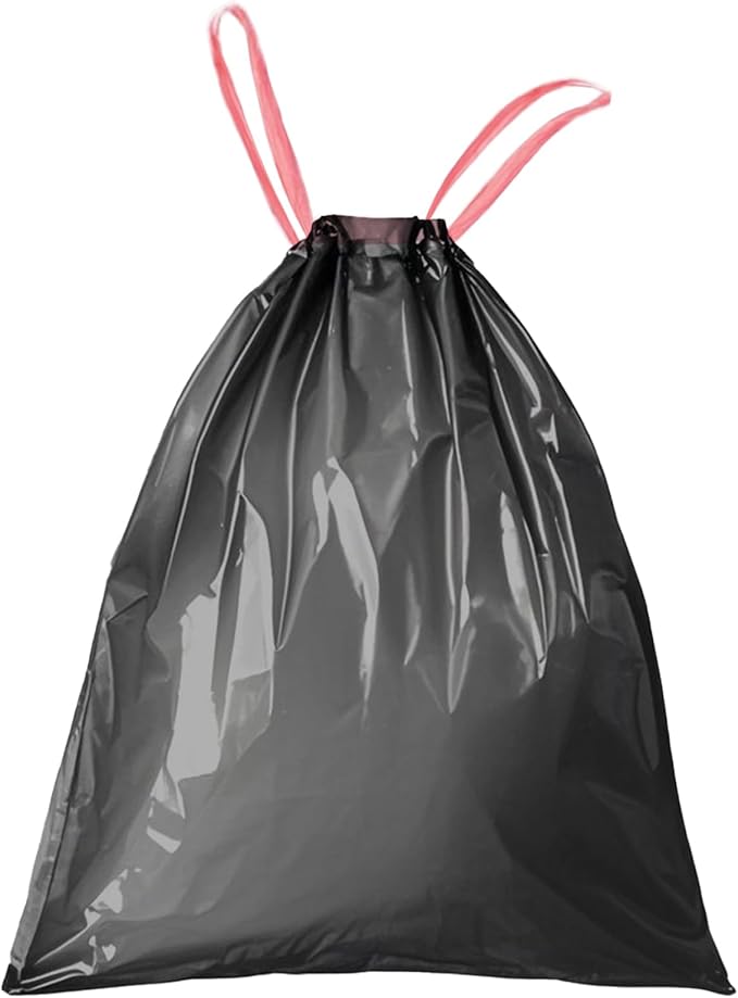 Trash Bags 13 Gallon Drawstring, Pack of 28 Garbage Bag for Kitchen and Home, 63x70cm Size, 12g/pcs, Unscented, Black