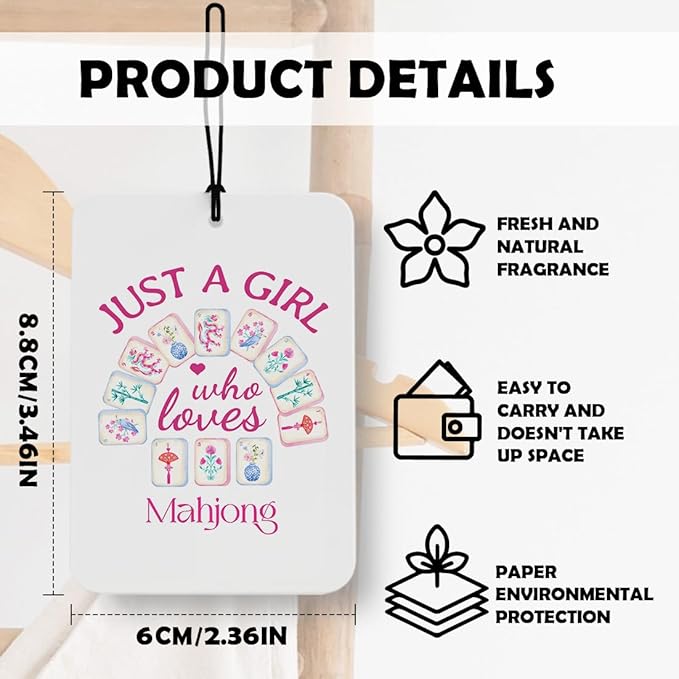 Pastel Cocktail Mahjong Car Air Freshener 3 Pcs, Mahjong Lover Gifts, Just a Girl Who Loves Mah Jong Air Freshener Hanging Decor for Cars Closet Drawer Books Accessories Gifts