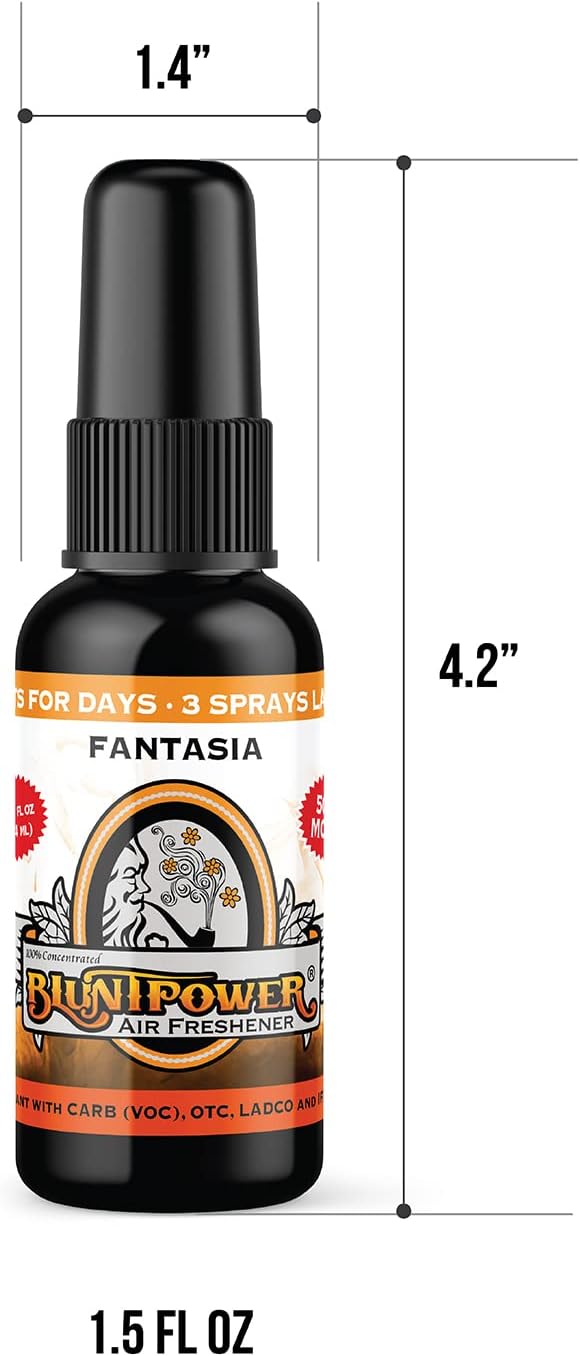 BluntPower (Fantasia, 1 Pack) Concentrated Air Freshener for Room and Car Spray - Oil-Based Diffuser Spray Bottle - Long-Lasting Bathroom Spray, Car Freshener, & Odor Eliminator Spray