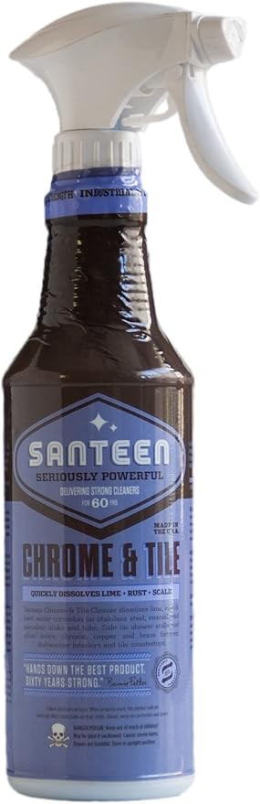 Santeen Chrome & Tile Cleaner | 6-pack of 22oz Trigger Spray Bottles | Dissolves Lime Rust & Hard Water Corrosion Stainless Steel Enamel Porcelain Sinks Tubs Shower Stalls Glass Chrome Copper Brass