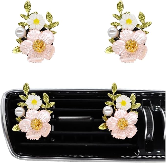 Flower Car Vent Clips 2pcs Pink Daisy Bouquets Flowers Air Freshener Girly Car Decorations Interior Aesthetics for Women Refillable Car Diffuser