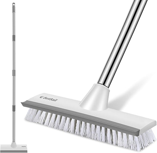 SetSail Floor Scrub Brush with 51-Inch Long Adjustable Handle 2 in 1 Scrape Brush Stiff Bristle Floor Scrubber for Cleaning Shower Bathroom Garage Kitchen Wall Deck Tub Tile