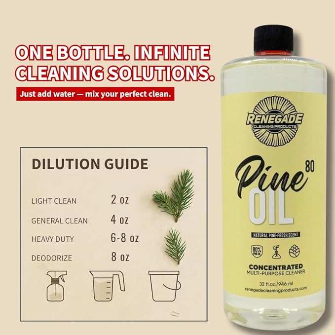 Renegade Cleaning Products Pine Oil 80 Concentrated Floor & Surface Cleaner – Multi-Purpose Pine Scent Degreaser for Home & Commercial Use (32 OZ)