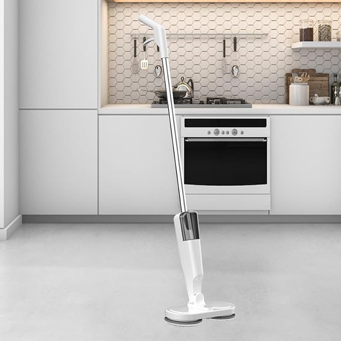 Electric Spin Mop, Retractable & Rotatable, Quiet & Flexible, Lightweight, Easy Cleaning, For All Floor Types (White)
