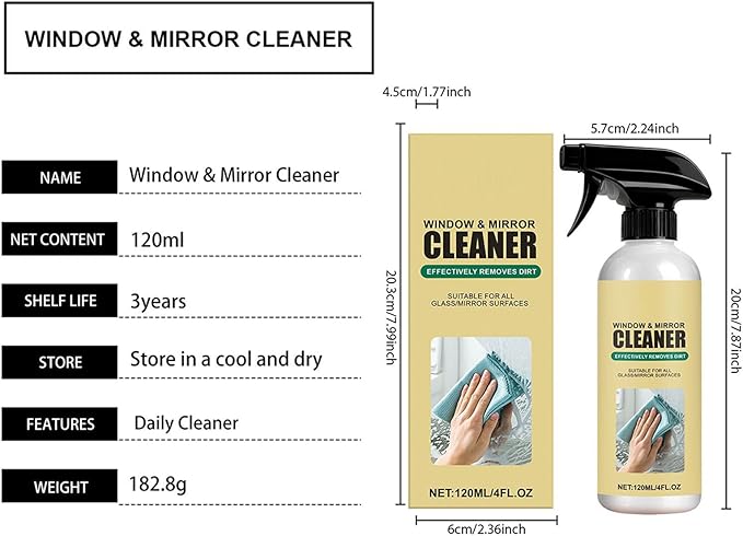 Vehicle Glass Cleaner, 120ml Windshield Stain Remover, Small Bottle Auto Cleaning Solution, Harmless Spray Formula Feature, Car Window Care for Office Apartment Home Restaurant Shower Door Use