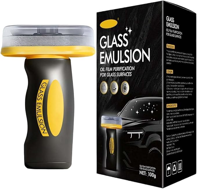 Handheld Glass Oil-Film Remover, Automotive Windshield Cleaner with Emulsion Compound, Oil Film & Smudge Removal Cleaning Pad for Clear Driving View (1PC)