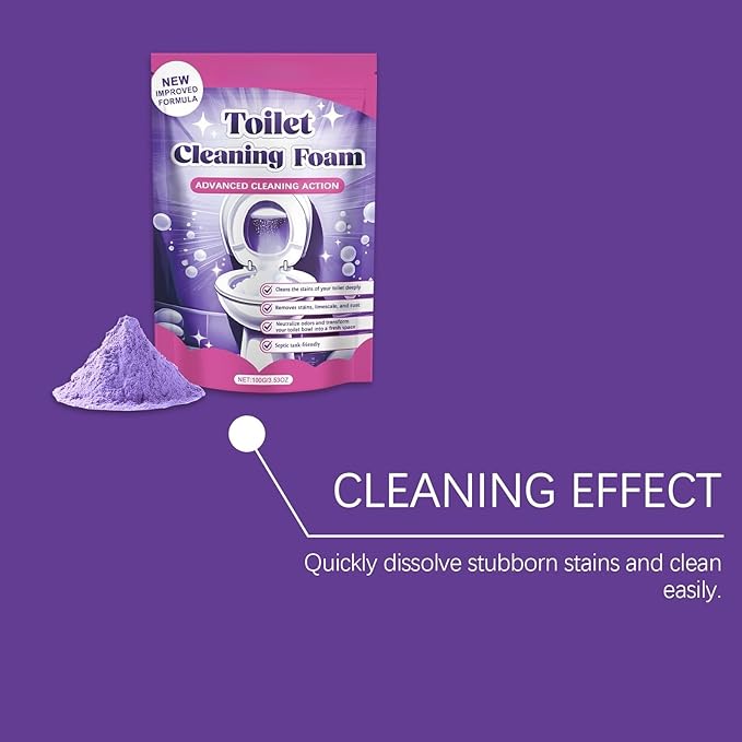 Toilet Cleaning Powder, Powerful Toilet Bowl Cleaner for Removing Stains, Limescale & Odor, Fast Dissolving Foam Cleaner, Easy to Use, Fresh Scent, Septic Safe, 100g (2)