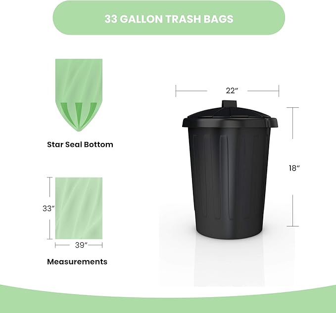 Reli. Biodegradable 33 Gallon Trash Bags, 100 Count, Green Eco Friendly, Degradable Under Certain Conditions, Custom-Fit for Compactor