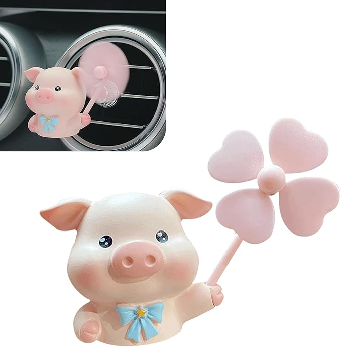 MLY Cute Pig Car Air Freshener Vent Clips, Rotating Windmill Car Vent Air Clip, Creative Fan Outlet Vent Fresheners, Auto Animal Dashboard Trim Clips, Interior Decoration Accessories (Pig)