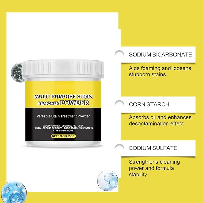 Multi-Purpose Stain Remover Powder – Fast-Acting Cleaner for Kitchens, Bathrooms, Floors, Toilets & Cars, Removes Limescale, Rust, Yellowing & Tough Stains (2)