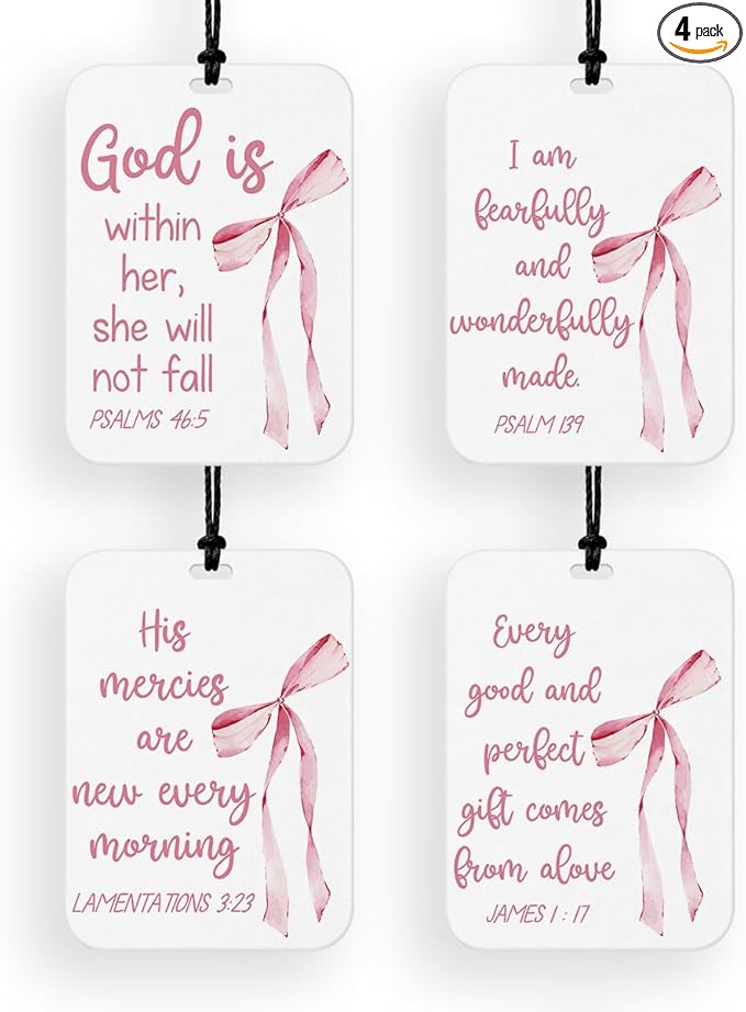 4 Pcs Pink Christian Car Fresheners for Women Cute Christian Car Accessories Religious Bible Cars Air Freshener Decor for Mirror Home Bathroom Books