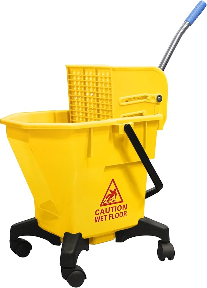 6.6 Gallons Mop Bucket with Wringer - Non-Tip Design & Heavy-Duty Plastic, Spin Mop System for Hardwood Floors, Space-Saving Single Bucket (Yellow, 6.6 Gallons)