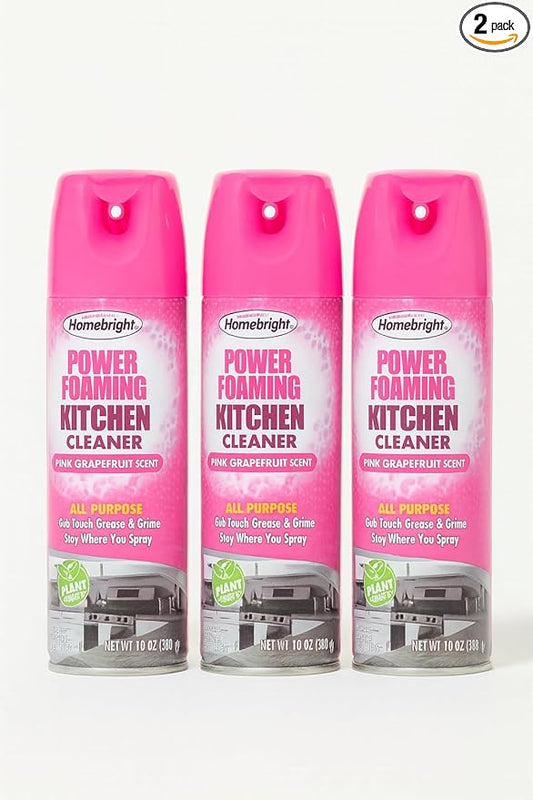 Homebright Power Foaming Kitchen Cleaner, Pink Grapefruit Scent – All-Purpose Degreaser Spray, Plant-Based Formula, 10 oz Cans (3-Pack)