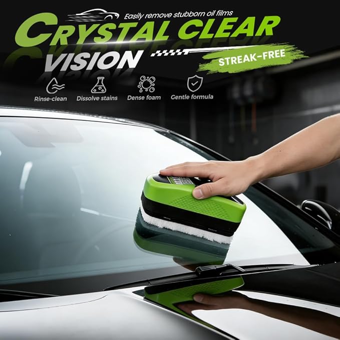 Car Glass Oil Film Cleaner, New Automotive Oil Film Cleaning Brush, Car Windshield Cleaner with Extra Cleaner, Preserve Clarity, Immediately See the Effects, Perfect Visibility at All Times (3Set)