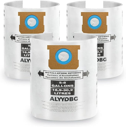 3 Pack Shop Vac 5-8 Gallon Filter Bags, ALYYDBG Type E - 90661 906-61 9066100 9066133; Type H 90671 9067-1 9067100 9067133 Vacuum Cleaner Filter Bags