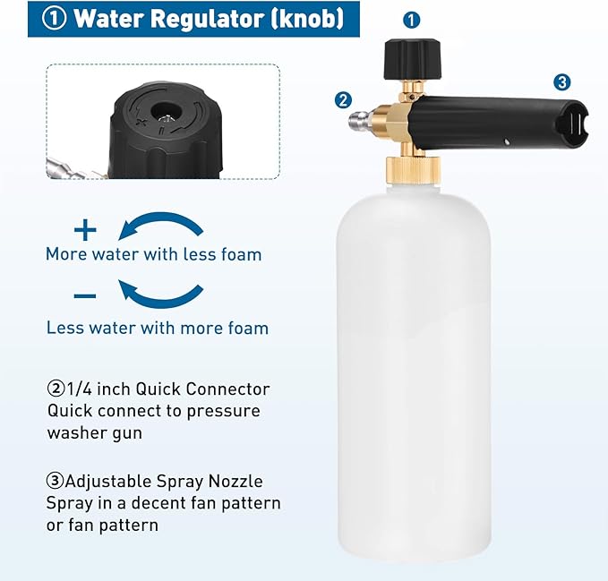 Pressure Washer Short Gun with Foam Cannon, 3/8" Thread x Quick Socket, M22-15mm to M22-14mm Adapter, Power Washer Gun with 7 Nozzles, Wash Kit Accessories for Cars, Driveway, Yard