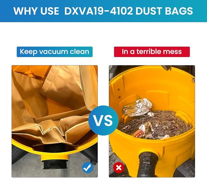 10 Pack DXVA19-4102 Shop Vac Bags for DEWALT 12-16 Gallon Wet/Dry Vacuum Compatible with DXV12P DXV14P DXV16P DXV16PA DXV16S
